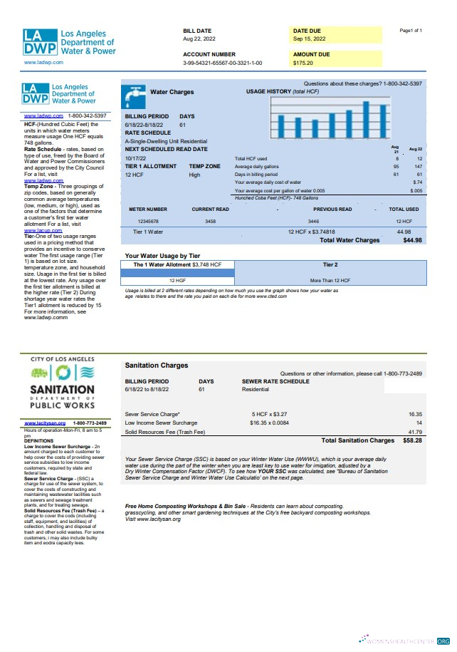 download download USA LA DWP utility bill template in Word and PDF format PDF template PDF template